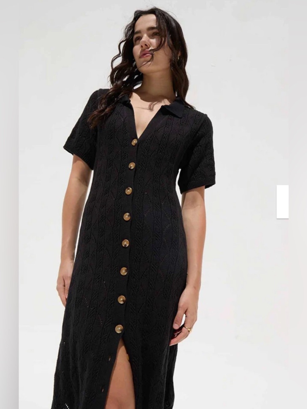 Deluc Aveiro Black Midi Button-Front Knit Dress with Buttons